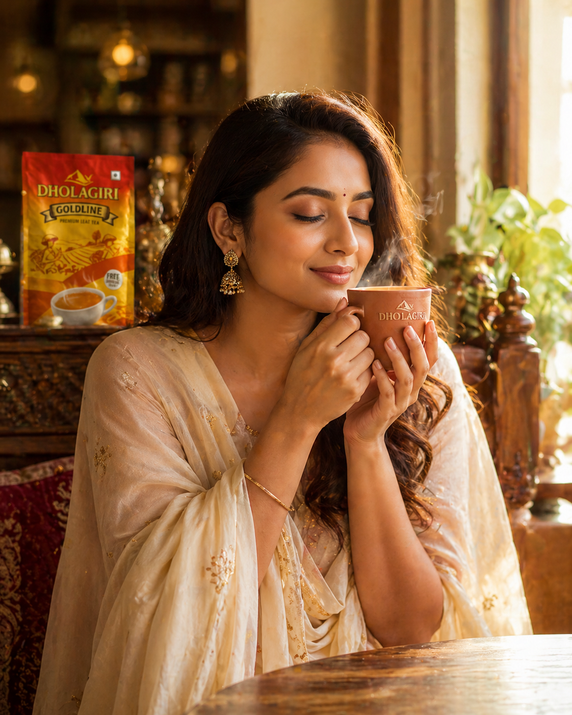 A serene moment with a cup of Dholagiri masala chai
